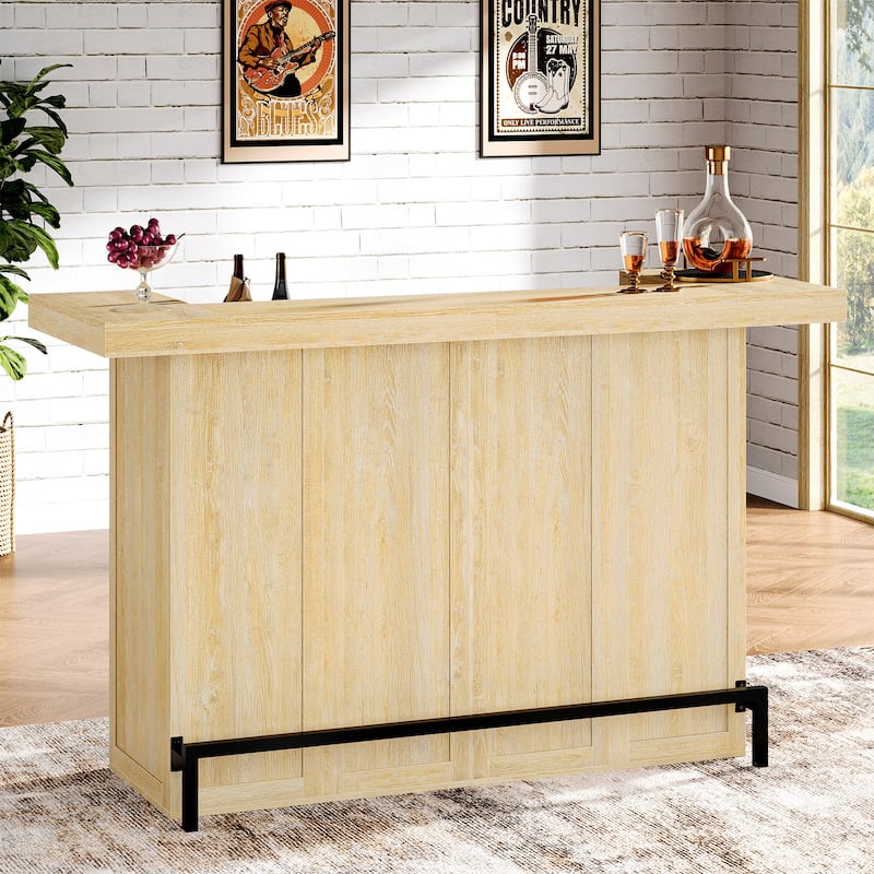 4-Tier Bar Table, 70.9-Inch Large Modern Home Bar Cabinet - Oak