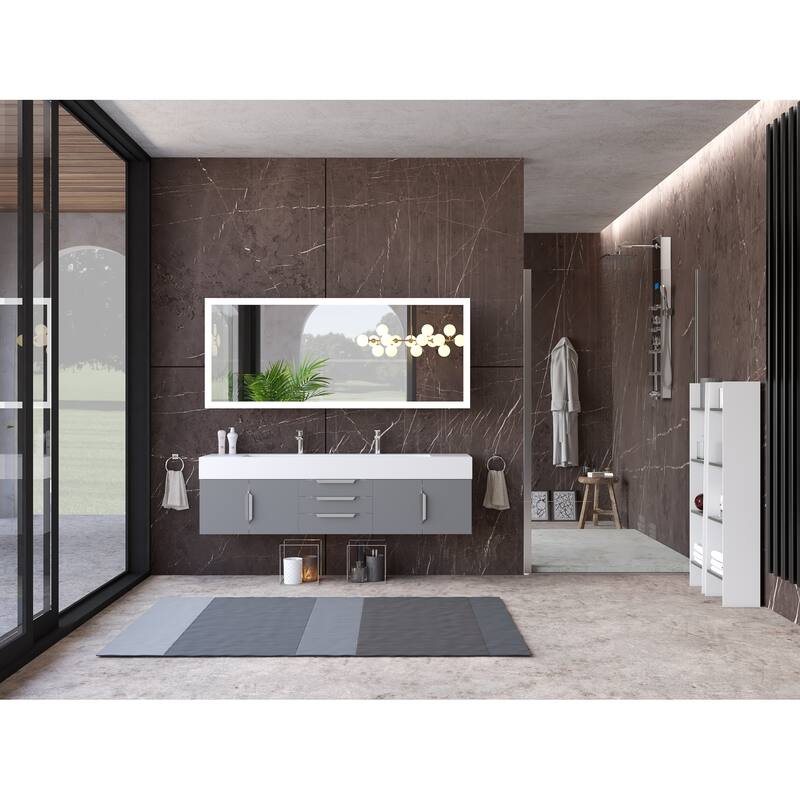 Nile 72" Wall Mounted Bathroom Vanity Set w/ White Top