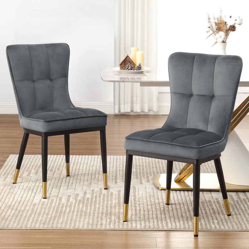Modern Velvet Upholstered Dining Chairs, Set of 2/4 - 35.8"H x 18.9"W x 23.2"D - Set of 2 - Grey--
