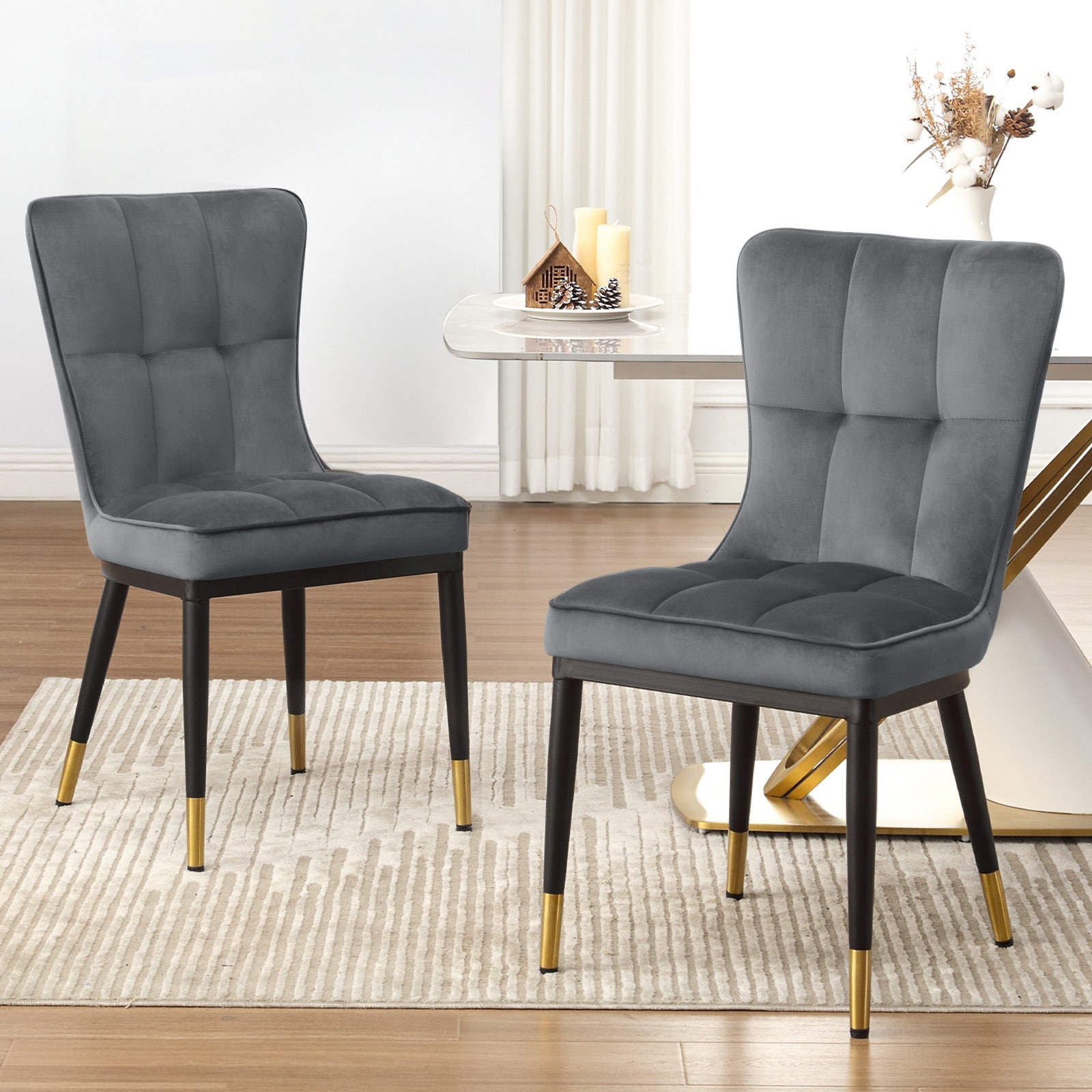 Modern Velvet Upholstered Dining Chairs, Set of 2/4 - 35.8"H x 18.9"W x 23.2"D