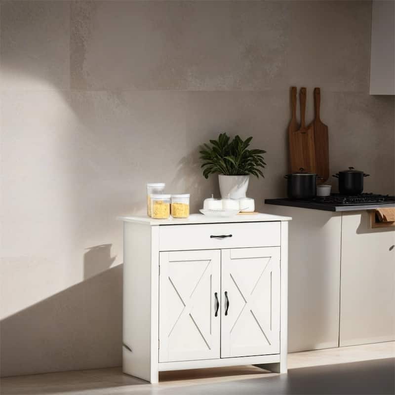 32" Farmhouse Barn Door Style Sideboard Buffet Cabinet with Drawer