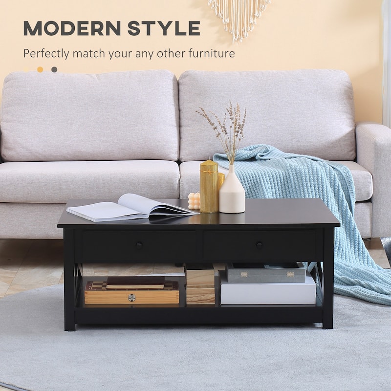 Coffee Table with Storage Drawers and Open Shelf