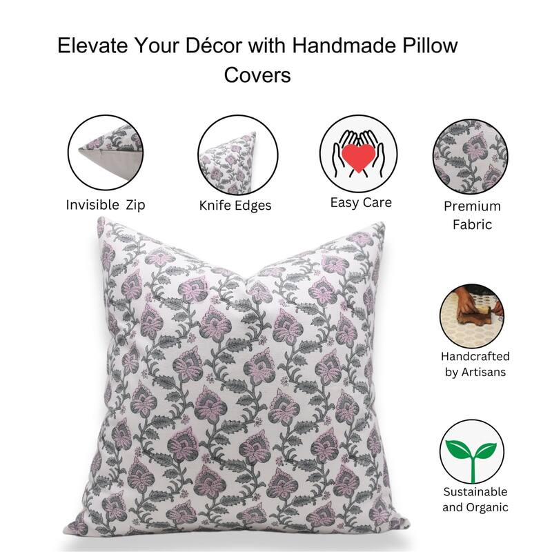 Cotton Floral Block print pillow Cover - Madhubala