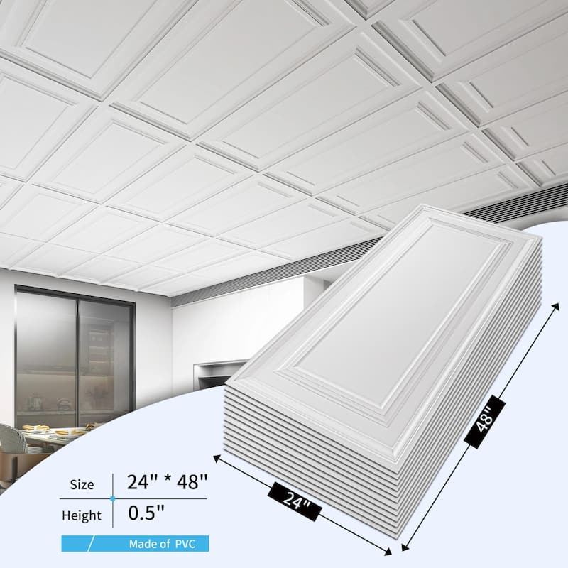 Art3d 12-Piece PVC 3D Ceiling Tiles Wall Panels, Minimalist Classic Style