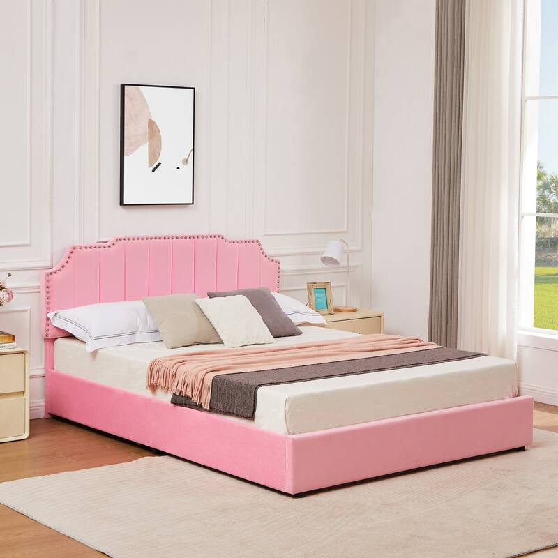 Javlergo Bed Frames with Storage Drawers Upholstered Bed with Tufted Headboard Princess Platform Bed with Wooden Slats Support