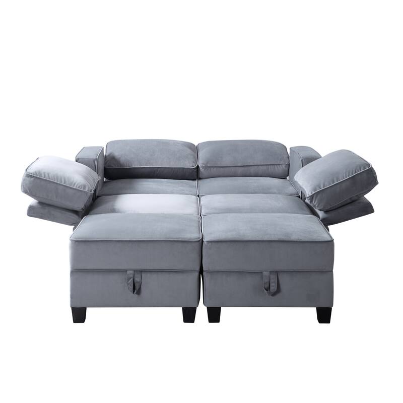 Dark Gray 116" Modular Sectional Sofa with Ottoman & Hidden Storage