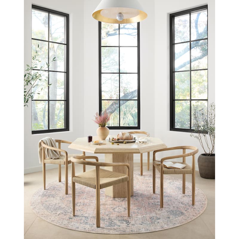 Alexander Home Leanne Distressed Oriental Printed Area Rug - 8' x 8' Round - Blush / Grey - Runner/Round