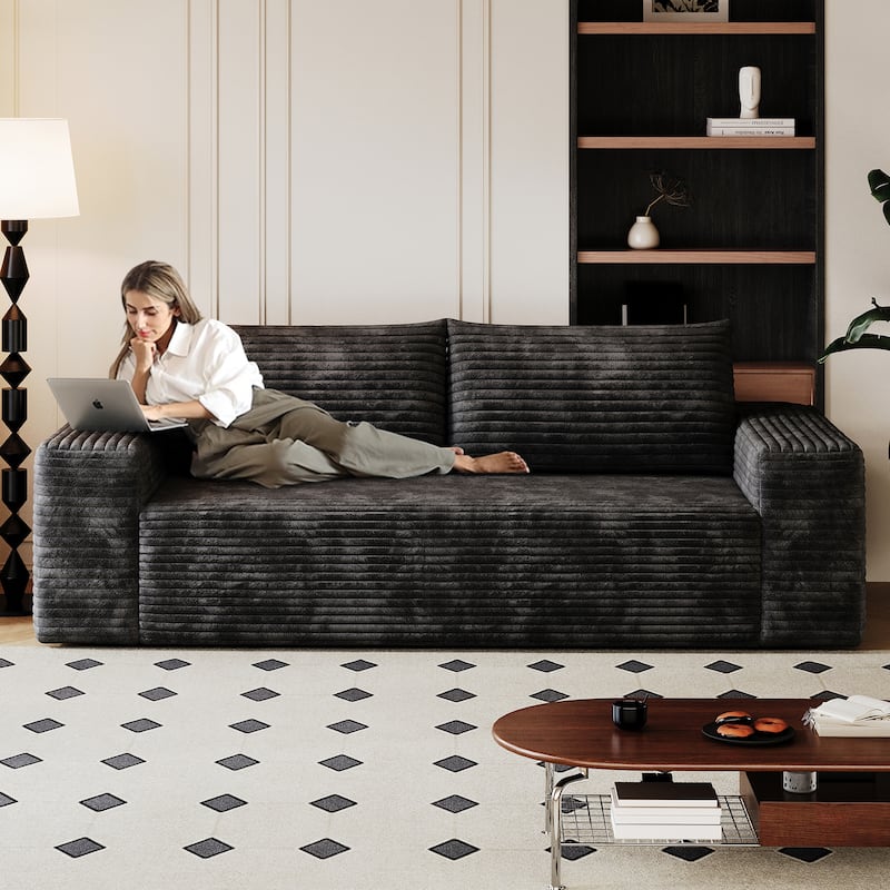 Large Ergonomic Deep Seat Sofa Corduroy Upholstered Loveseat Couch, Versatile Compression Lounge Sofa, No Assembly