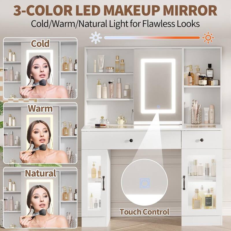 3-Color LED Light Makeup Dressing Table Vanity Desk with Sliding Mirror