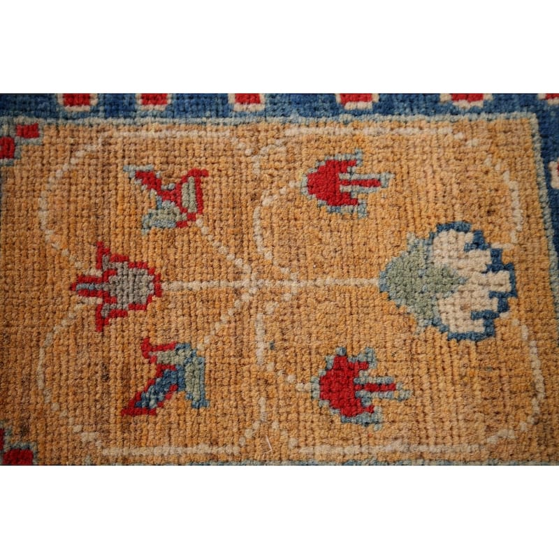 Garden Design Blue Kazak Oriental Area Rug Hand-Knotted Wool Carpet - 4'3" x 6'2"