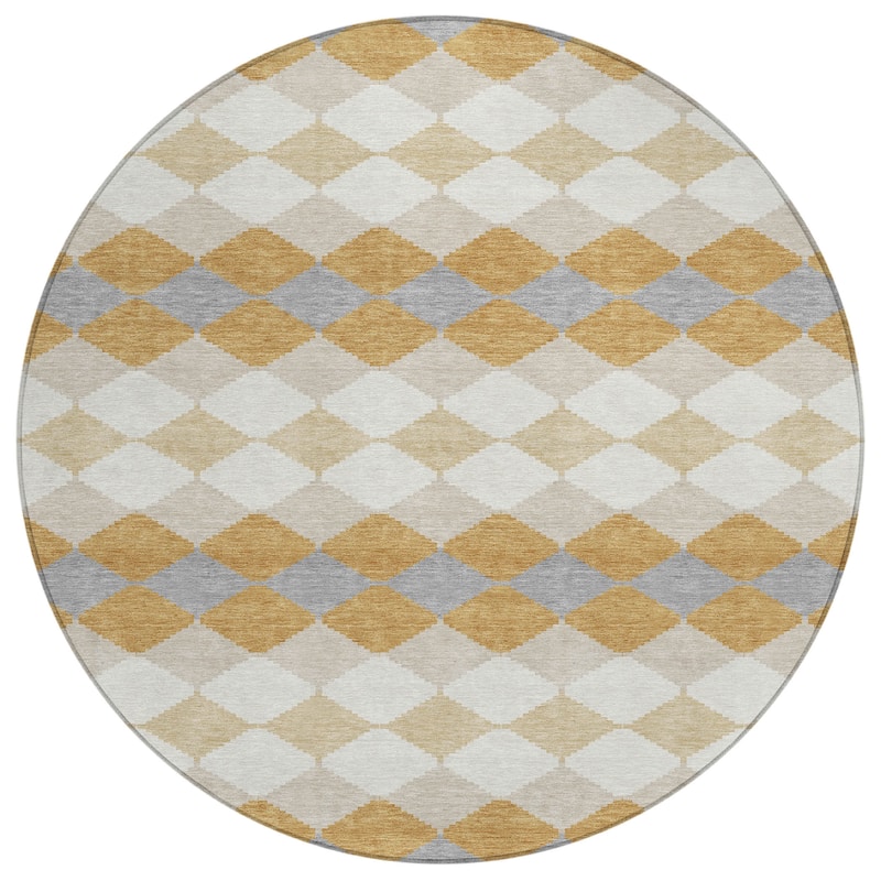 Machine Washable Indoor/ Outdoor Modern Mosaic Chantille Rug