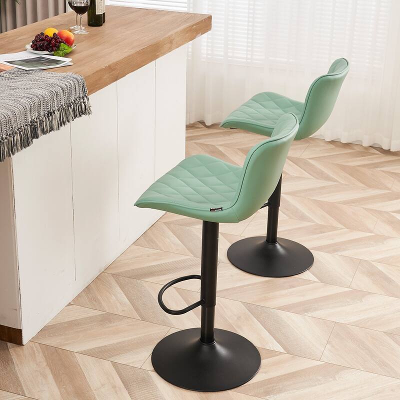Modern Faux Leather Bar Stools Set of 2, Adjustable Height, Swivel Counter Stools