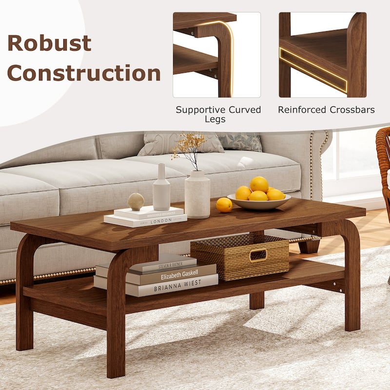 Gymax 47'' Rectangular Coffee Table w/ Storage Shelf & Curved Legs for