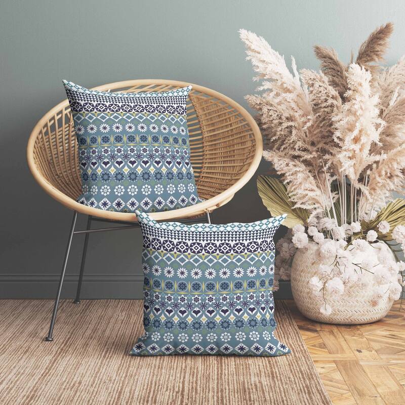 Shape Synergy Indoor/Outdoor Reversible Throw Pillow Blue and Yellow