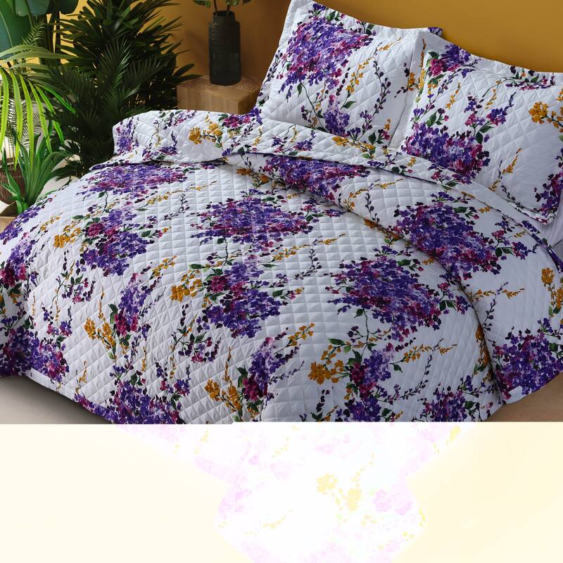 Azores Home Floral Printed Oversized Quilt Set