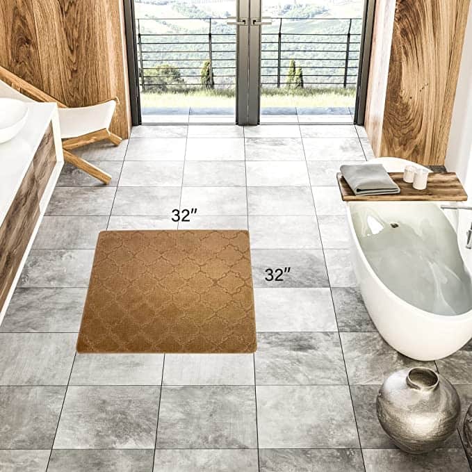 Machine Washable Kitchen & Bathroom Mat, Slip Resistant Backing - 32''x32'' - Beige