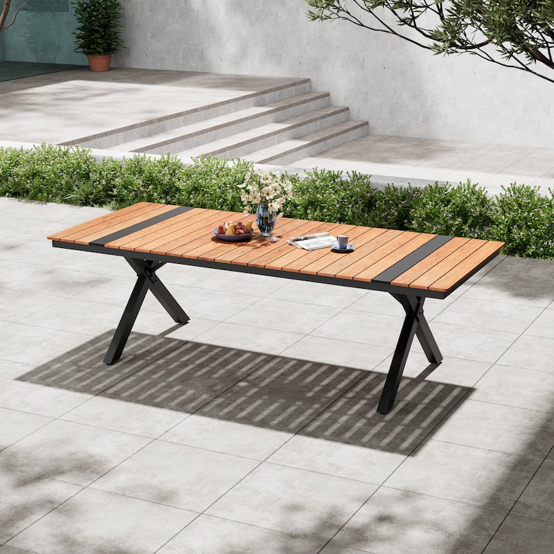 Pellebant Aluminum Rectangular Outdoor Patio Dining Table with Umbrella Hole - 94.3in-Brown