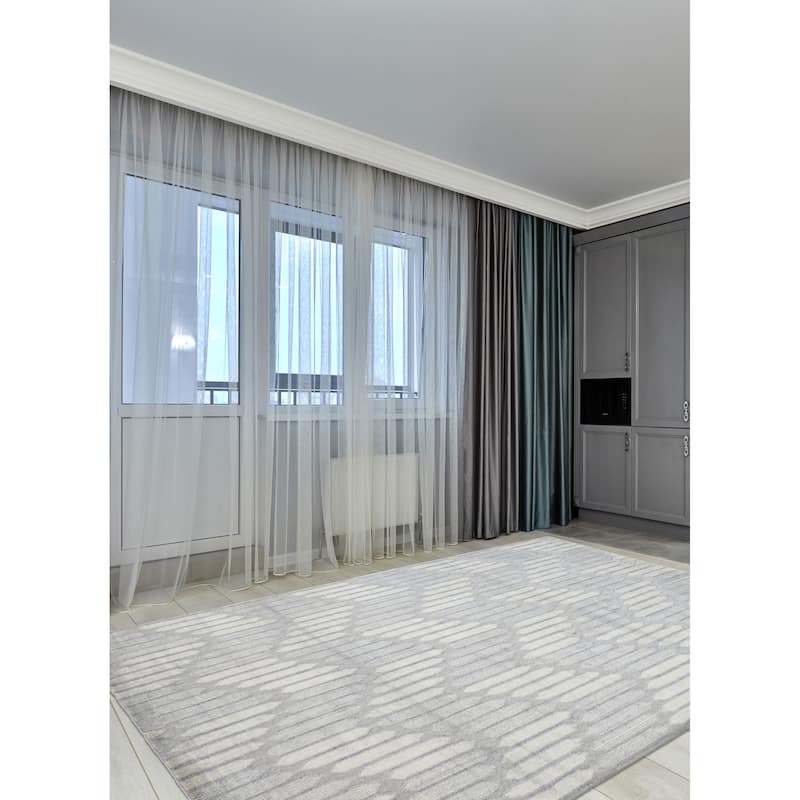 ECARPETGALLERY Hand Loomed Elysian Grey Silk Rug - 6'7 x 9'8