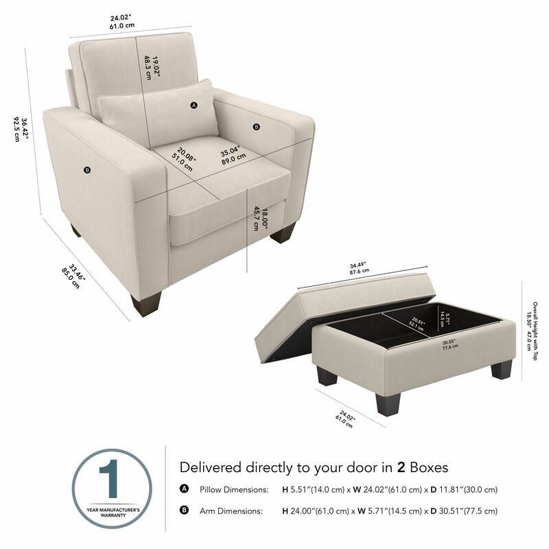 Bush Furniture Stockton Living Room Accent Chair with Ottoman Set