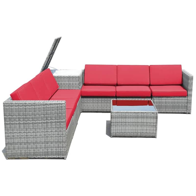 8 PCS Weaving Rattan Sofa Set with Storage Outdoor - 24" x 27" x 25"(L x W x H)