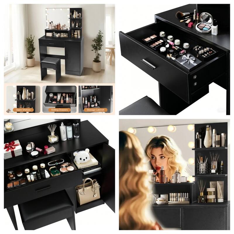 Vanity Desk w/ Large Storage Makeup Table,Adjustable Brightness Mirror