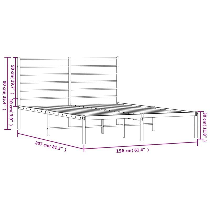 vidaXL Metal Bed Frame with Headboard, No Mattress