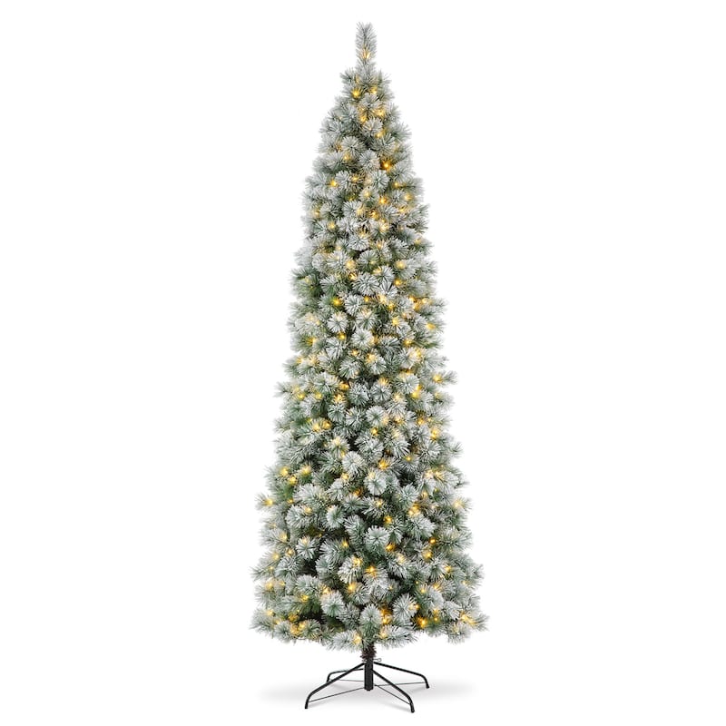 Glitzhome 6FT/7.5FT/9FT Warm White or Multi-Colored Pre-Lit Flocked Pine Artificial Christmas Tree