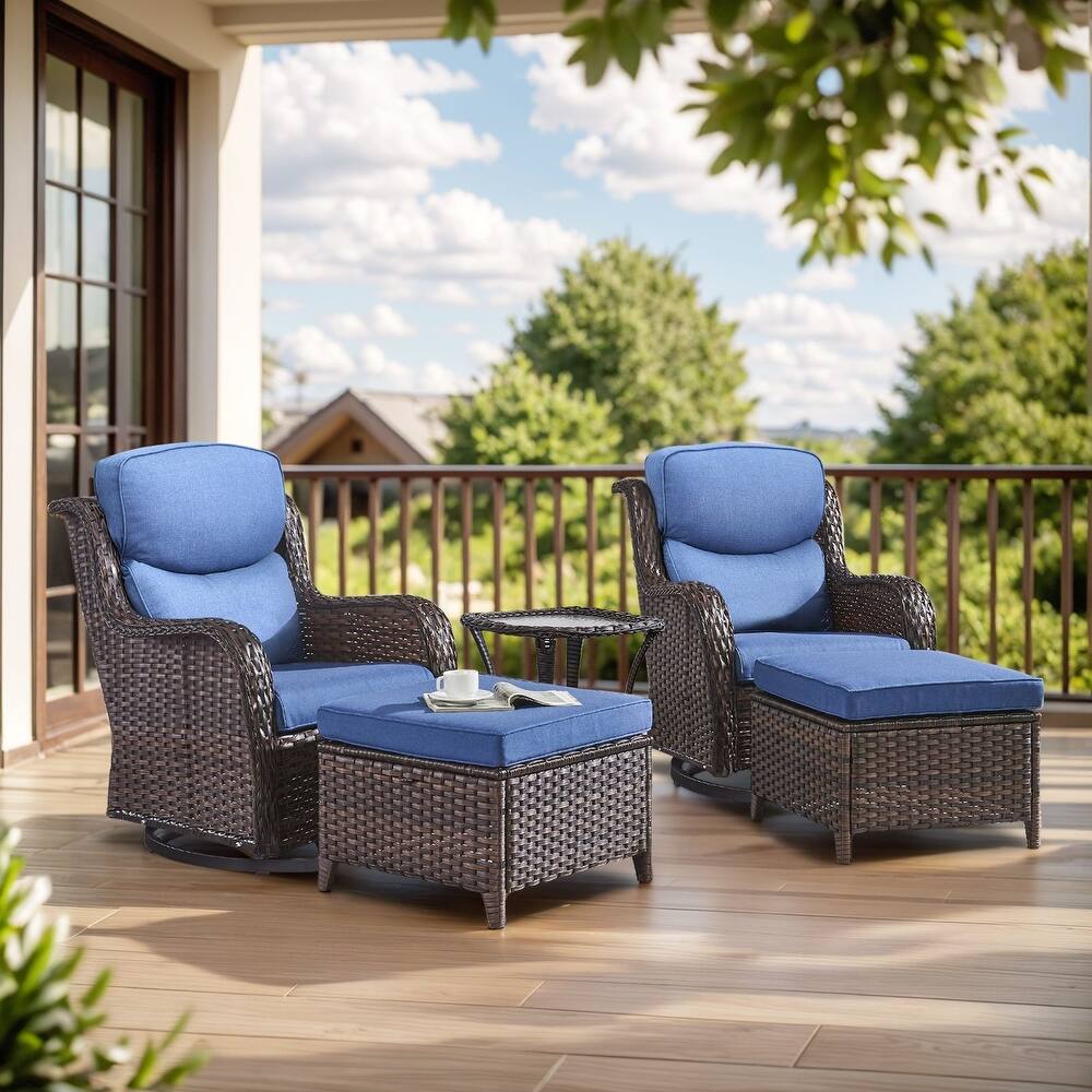5 Pieces Outdoor Gliders Chairs Table Ottomans with 5-Inch Thick Cushions