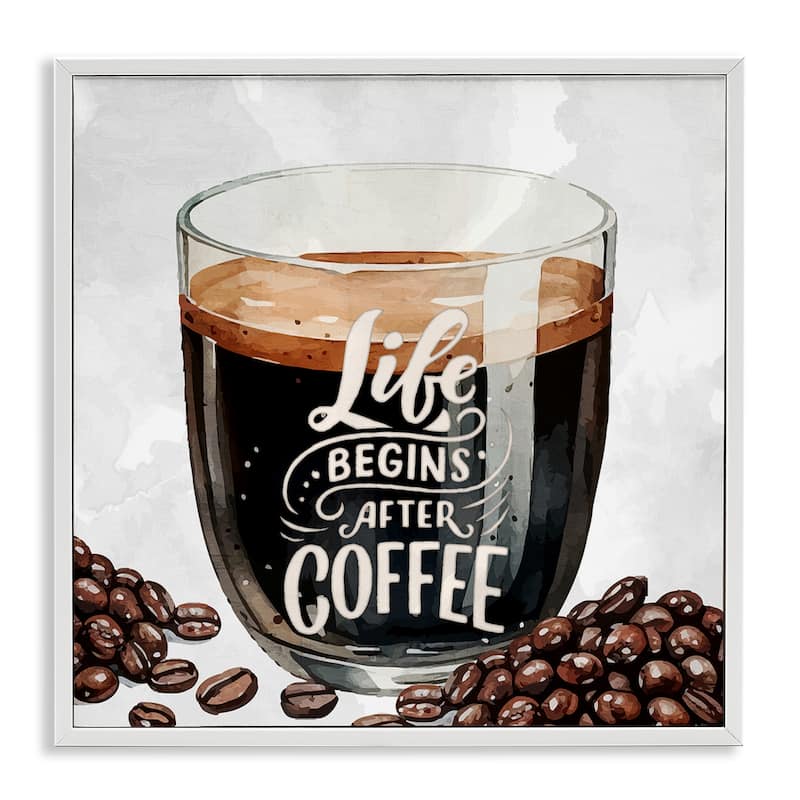Stupell Life Begins After Coffee Framed Giclee Art Design By Kim Allen - 17 x 17 - White