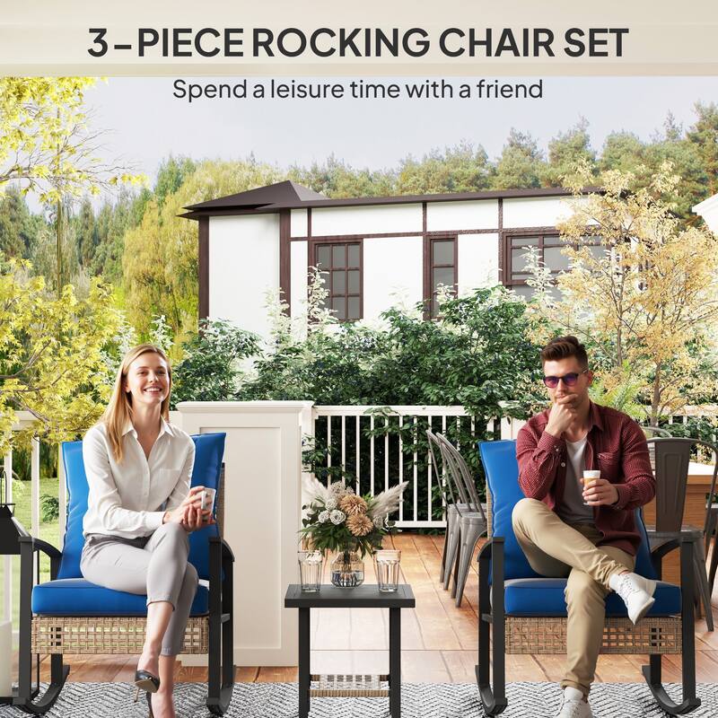 3-Piece Patio Furniture Set Includes 2 Rocking Chairs and Side Table with Water-Resistant Cushions - 26" W x 34.75" D x 34.25" H