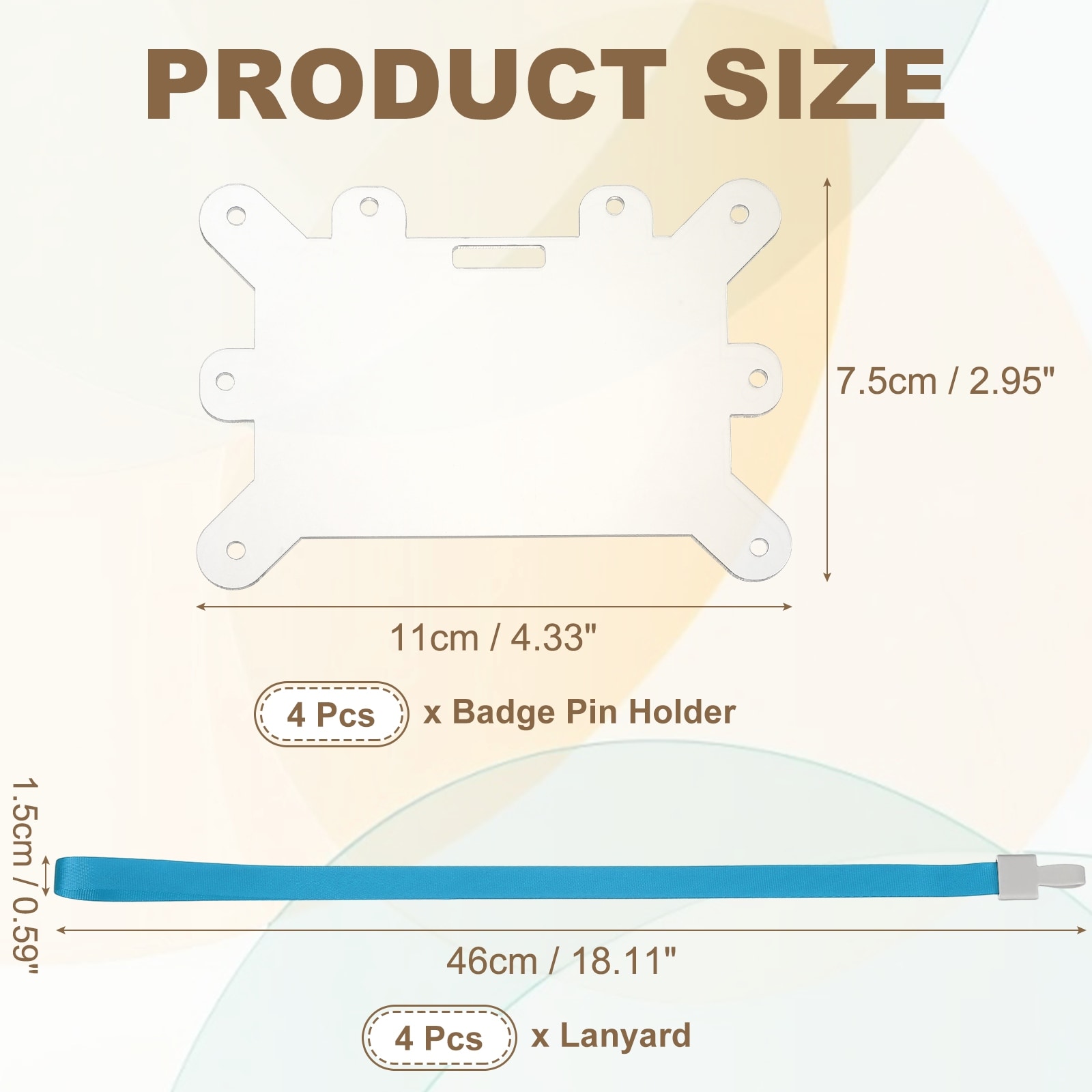 Badge Pin Holder, Acrylic Display Badge Adapter Horizontal Card Accessories with Lanyard for Employees ID Cards