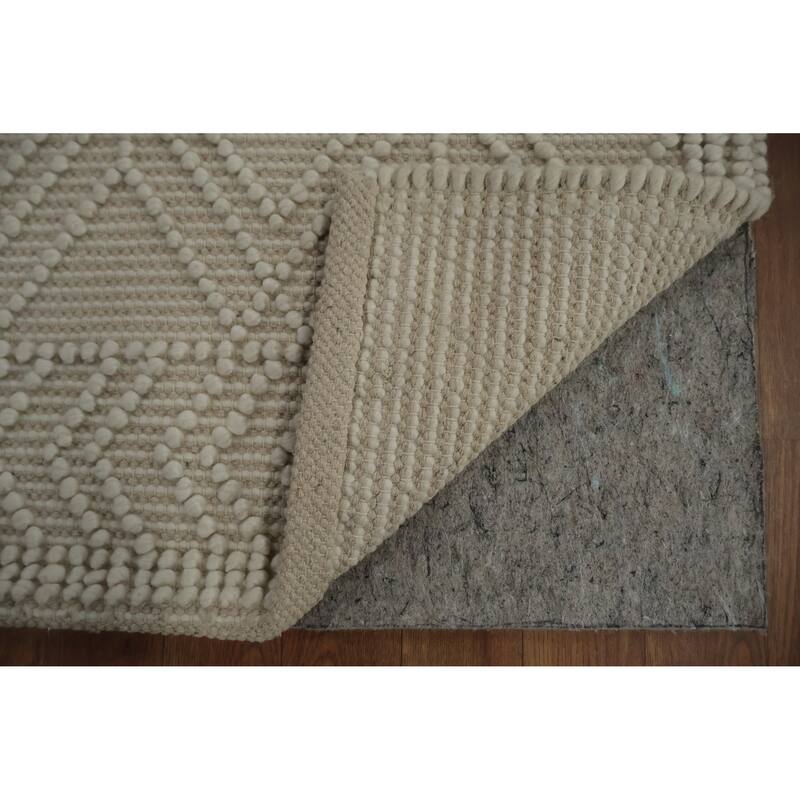 Hand Knotted Oriental 100% Wool Carpet Modern Geometric Beige & Ivories Moroccan Area Rug - 3' 10'' X 2' 3''