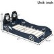 preview thumbnail 4 of 26, Wood Twin Size Race Car Platform Kids Bed Frame with LED Lights, Upholstered Backrest and Safety Rails for Bedroom, Blue