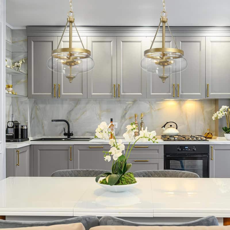 Rella Modern Farmhouse Urn 12 inch Pendant Teardrop Glass Kitchen Island Chandelier Adjustable Lights