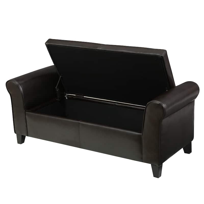 Rolled Arm Storage Benches, End of Bed Bench Tufted Large Upholstered Storage Ottoman PU Window Bench Storage Shoe Bench