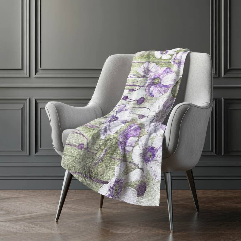 Premium Machine Washable Modern Floral Sherpa Throw Blanket