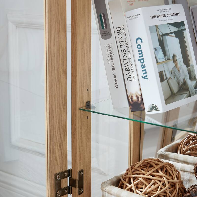 Elegant Curio Cabinet with Adjustable Shelves,LED Light and Mirrored Back Panel