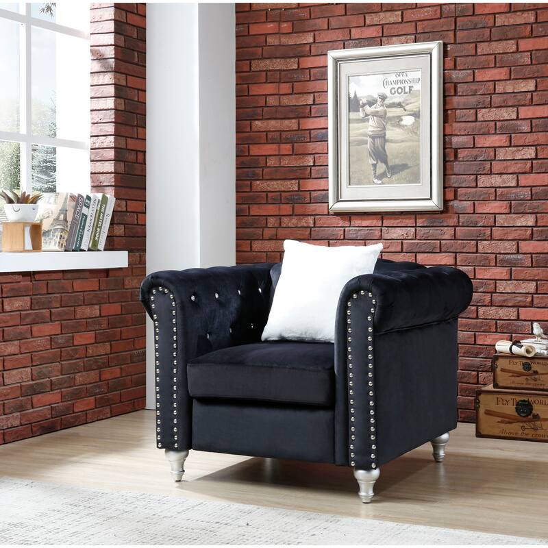 Raisa Velvet Crystal Accent Chair - Black