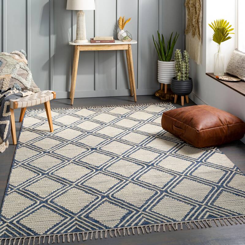 Livabliss Malia Handmade Moroccan Trellis Area Rug - Blue - 2' x 3'