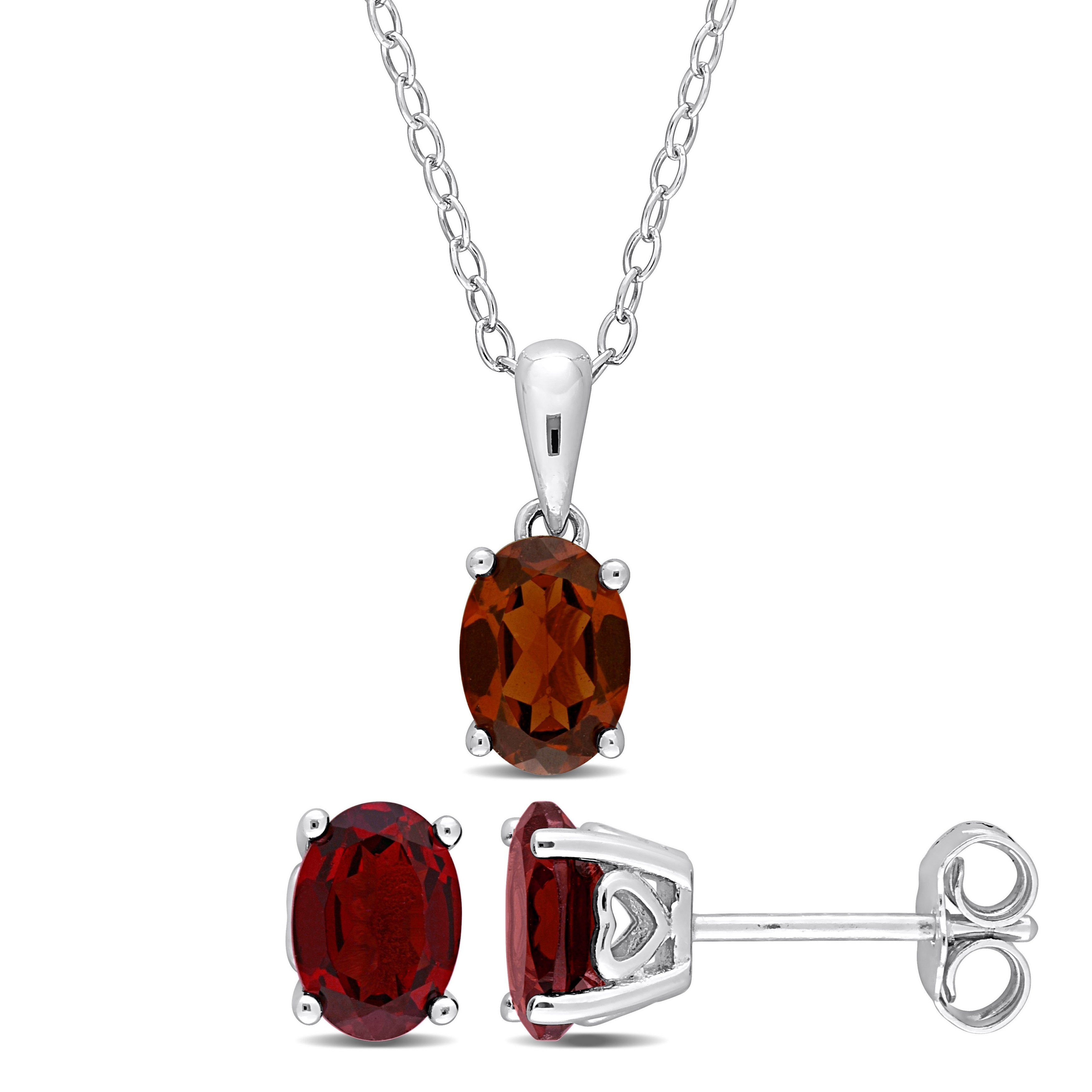 Miadora 2 4/5ct TGW Oval Garnet Set of Necklace and Earrings in Sterling Silver