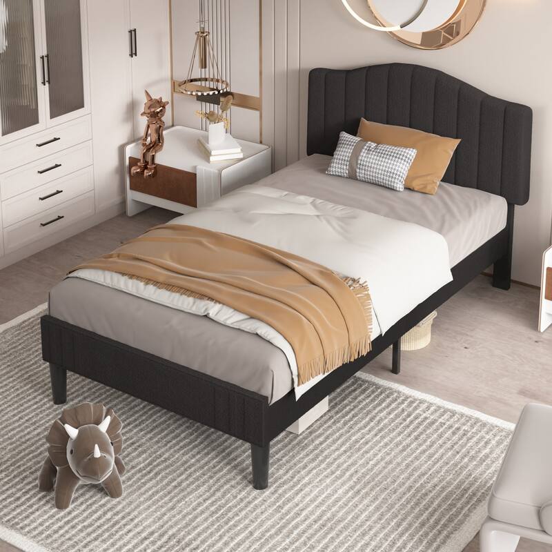 VECELO Upholstered Bed Frames, Platform Beds with Height Adjustable Teddy Fabric Headboard, 7.9'' Under Bed Space