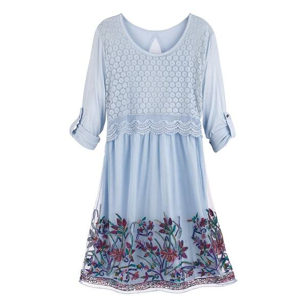 Shop Catalog Classics Women S Blue Embroidered Floral Tunic Top