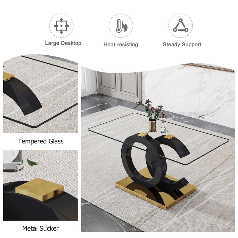 Large modern minimalist rectangular glass dining table,suitable for 6-8 people,equipped with 0.39 "tempered glass tabletop