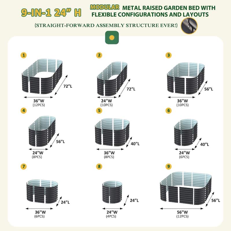 VEIKOUS 24''H Galvanized Steel Raised Garden Bed, Bottomless Design for Healthy Plant Growth