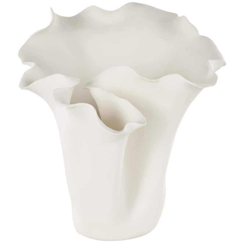 Ceramic Abstract Floral Inspired Vase with Wavy Folded Rim - White or Black - Roche River Decor - White