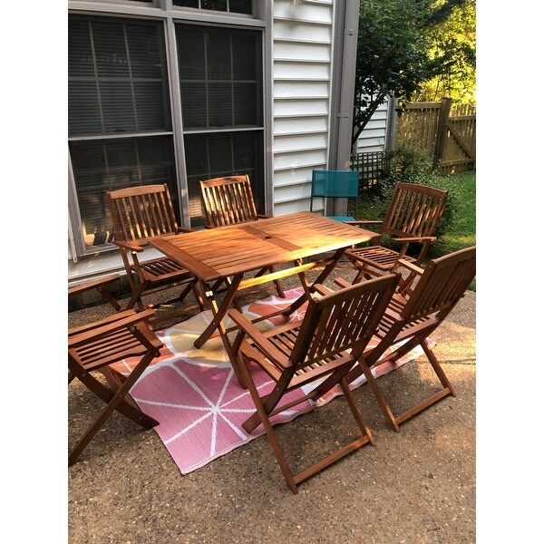 Top Product Reviews For Vidaxl Outdoor Dining Set 7 Piece Solid Eucalyptus Wood Garden Patio Furniture 27316237 Overstock