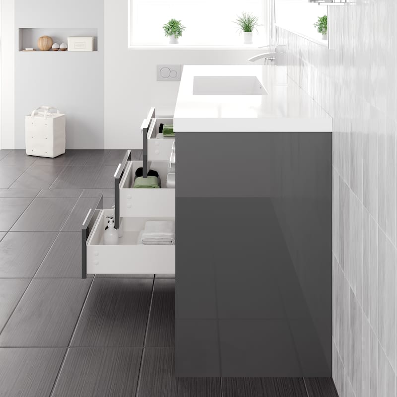 Eviva Lugano 60"W x 20"D Bathroom Vanity with White Acrylic Countertop and Integrated Sink