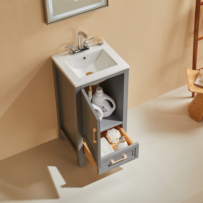 Fully Assembled 18" Freestanding Single Bathroom Vanity with Top