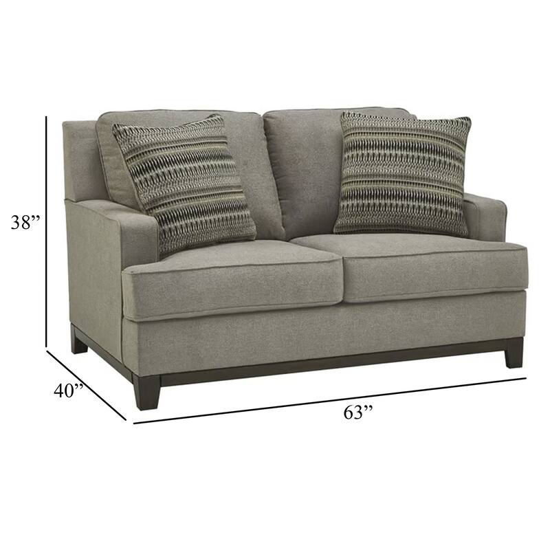 Kenny Loveseat, 2 Accent Throw Pillows, 63 Inch Soft Gray Polyester