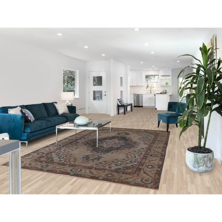 Over-Dyed Brown Tabriz Persian Vintage Rug Hand-Knotted Wool Carpet - 6'5"x 9'9"